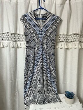 White House Black Market Black & Light Blue Geometric Midi Dress